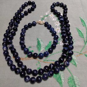 Sodalite Bead Knotted Necklace & Bracelet